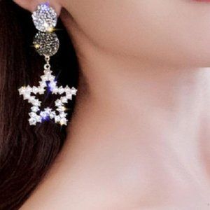 Y2k Vintage Pearl Rhinestone Star Earrings, Pageant Prom Homecoming